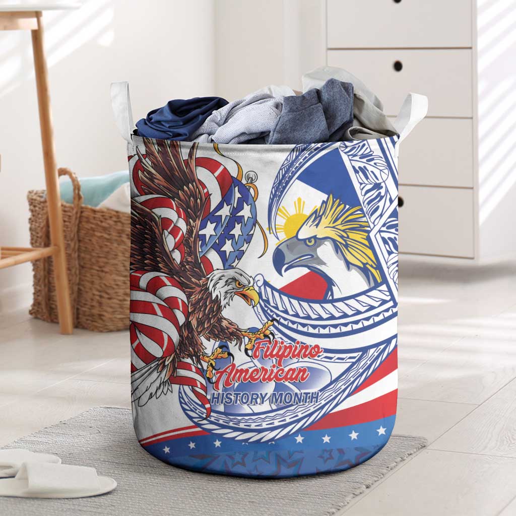 Filipino American History Month Laundry Basket Philippines Agila USA Eagle Mix Flag LT14 Blue - Polynesian Pride