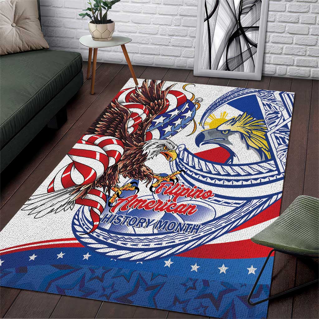 Filipino American History Month Area Rug Philippines Agila USA Eagle Mix Flag LT14 Blue - Polynesian Pride