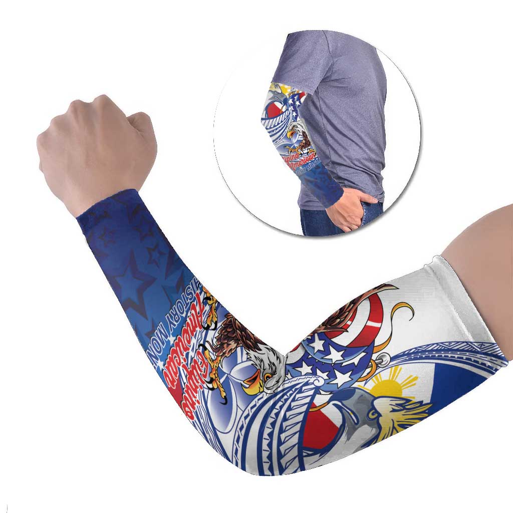Filipino American History Month Arm Sleeves Philippines Agila USA Eagle Mix Flag LT14 Set of 2 Blue - Polynesian Pride