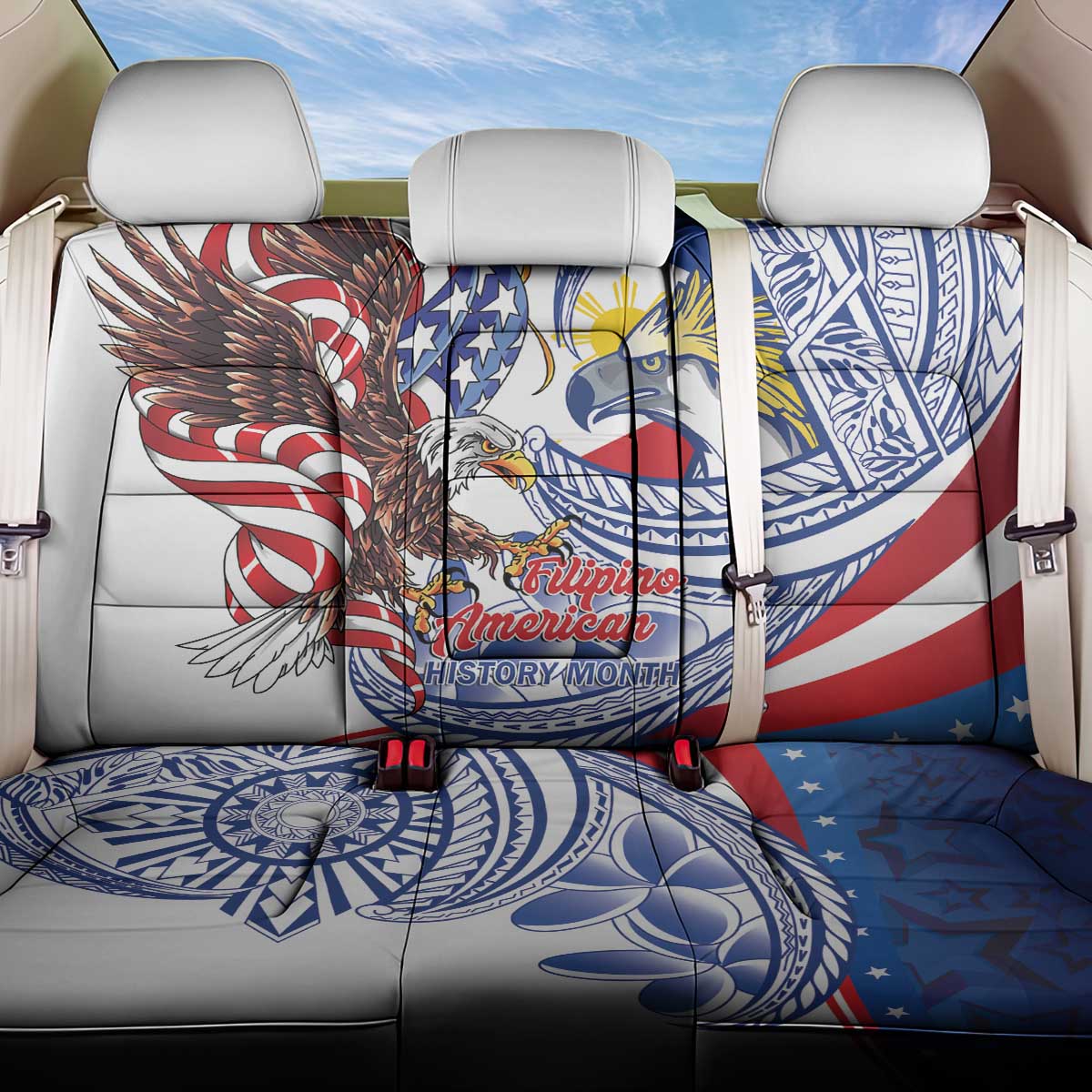Filipino American History Month Back Car Seat Cover Philippines Agila USA Eagle Mix Flag LT14 One Size Blue - Polynesian Pride