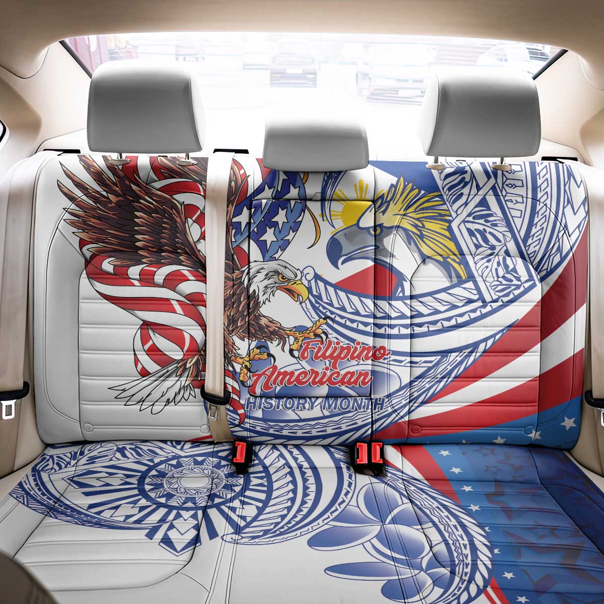 Filipino American History Month Back Car Seat Cover Philippines Agila USA Eagle Mix Flag LT14 - Polynesian Pride