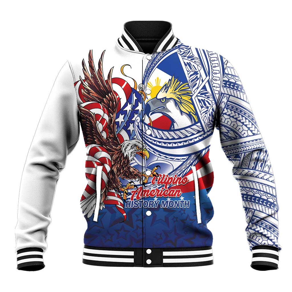 Filipino American History Month Baseball Jacket Philippines Agila USA Eagle Mix Flag LT14 Unisex Blue - Polynesian Pride