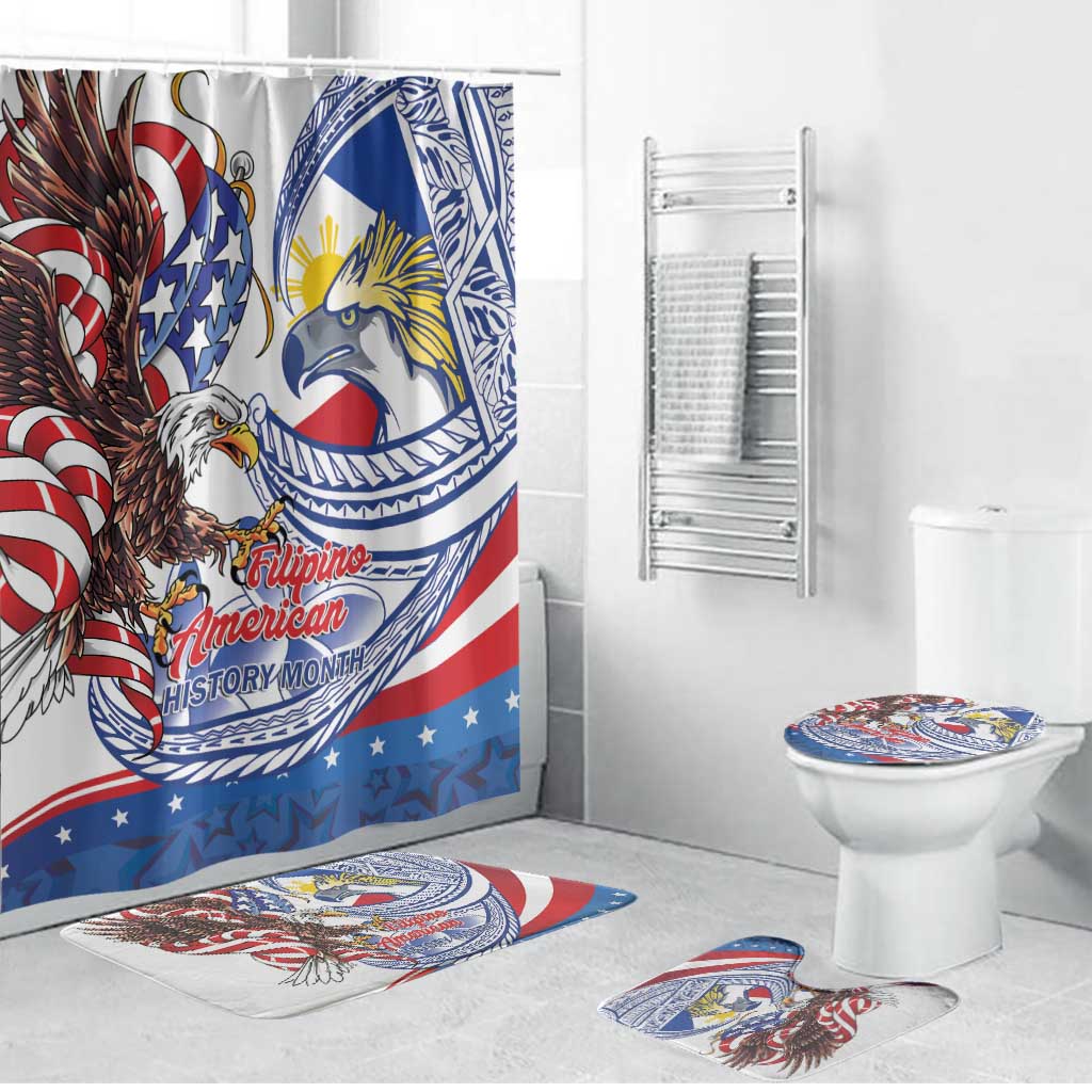 Filipino American History Month Bathroom Set Philippines Agila USA Eagle Mix Flag LT14 Bathroom Set (4 pcs) Blue - Polynesian Pride