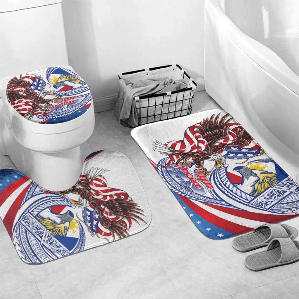 Filipino American History Month Bathroom Set Philippines Agila USA Eagle Mix Flag LT14 Mat Set Only (3 pcs) One Size Blue - Polynesian Pride