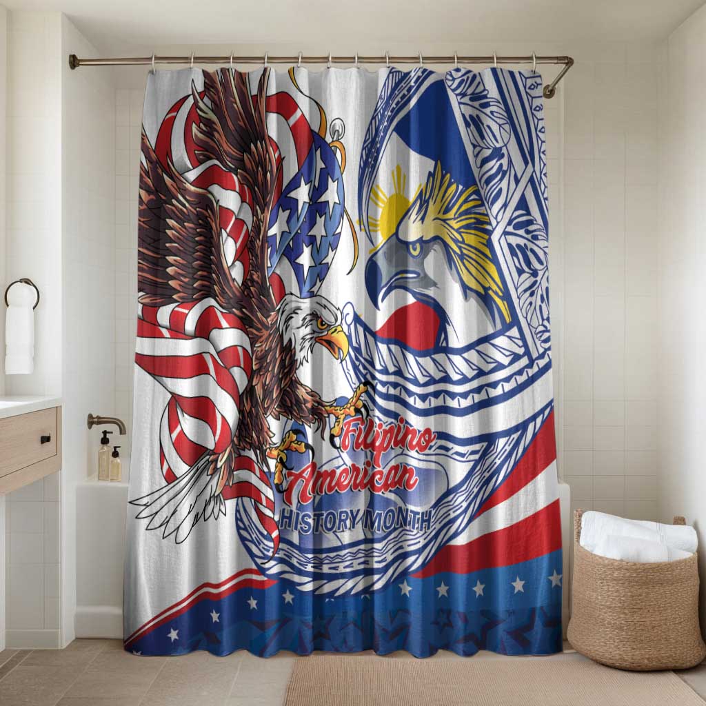 Filipino American History Month Bathroom Set Philippines Agila USA Eagle Mix Flag LT14 Shower Curtain Only Blue - Polynesian Pride