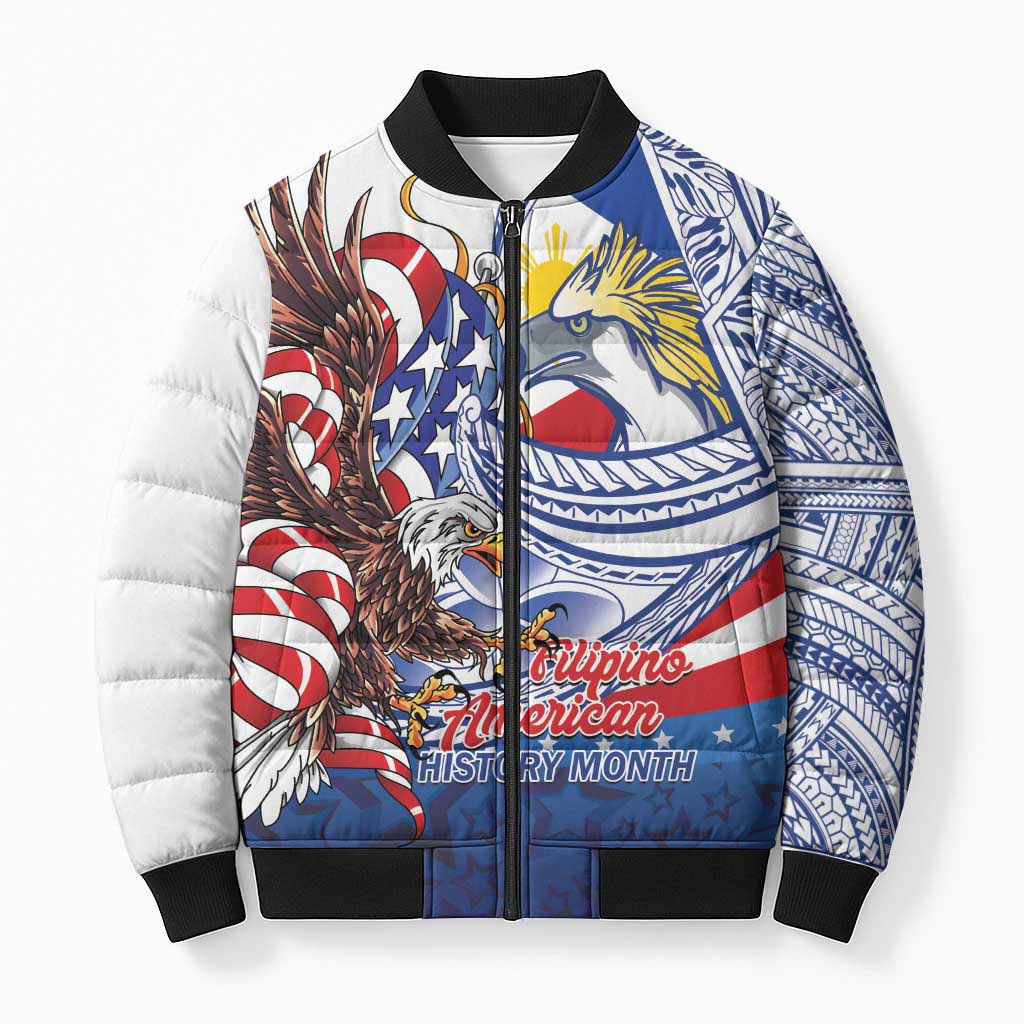 Filipino American History Month Bomber Puffer Jacket Philippines Agila USA Eagle Mix Flag LT14 Unisex Blue - Polynesian Pride