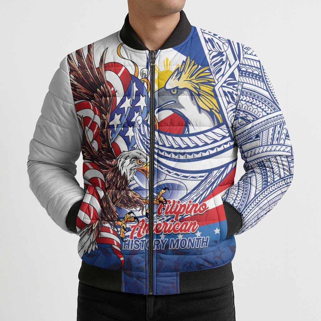 Filipino American History Month Bomber Puffer Jacket Philippines Agila USA Eagle Mix Flag LT14 - Polynesian Pride