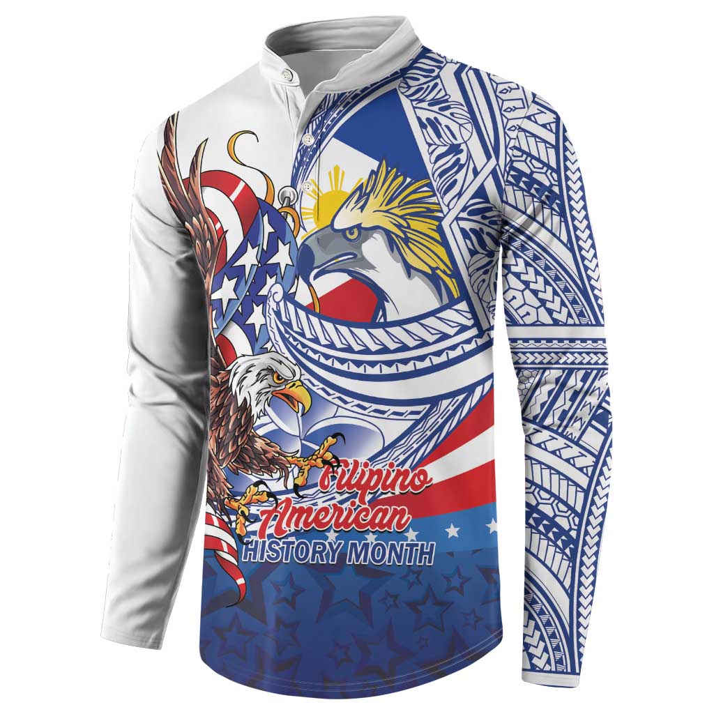 Filipino American History Month Button Sweatshirt Philippines Agila USA Eagle Mix Flag LT14 - Polynesian Pride