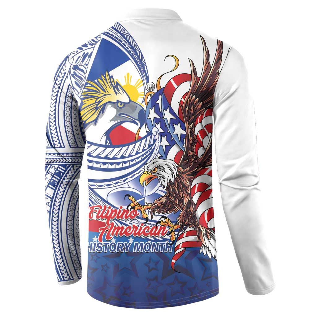 Filipino American History Month Button Sweatshirt Philippines Agila USA Eagle Mix Flag LT14 - Polynesian Pride