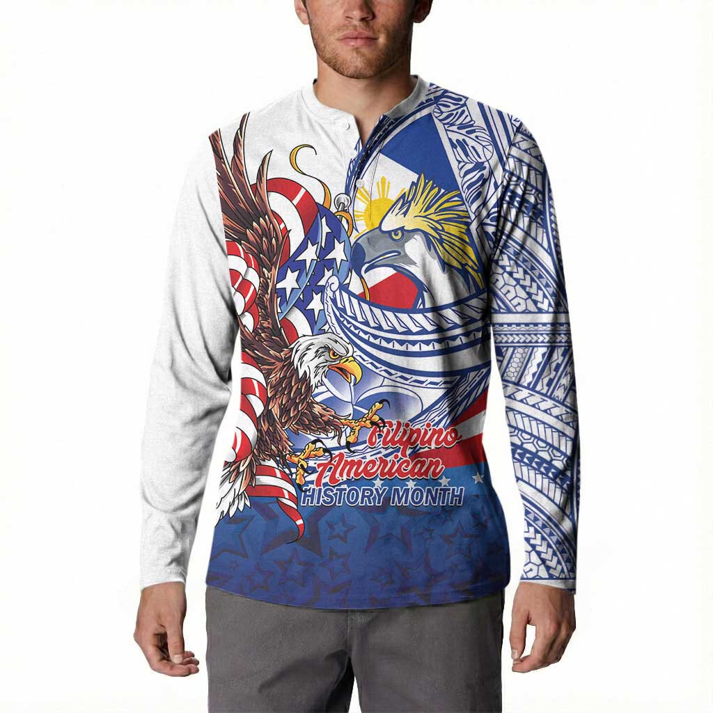 Filipino American History Month Button Sweatshirt Philippines Agila USA Eagle Mix Flag LT14 - Polynesian Pride