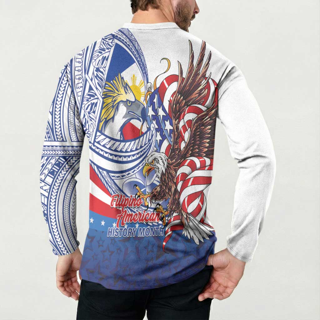 Filipino American History Month Button Sweatshirt Philippines Agila USA Eagle Mix Flag LT14 - Polynesian Pride