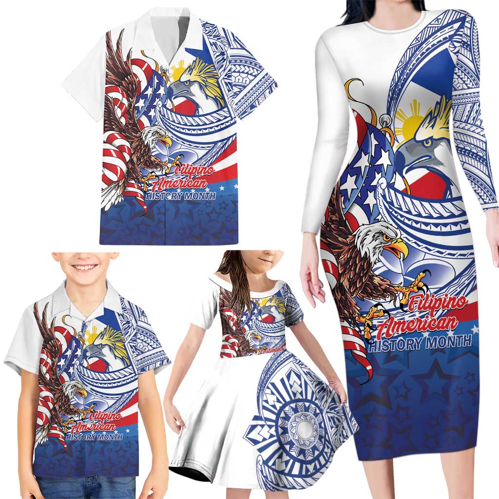 Filipino American History Month Family Matching Long Sleeve Bodycon Dress and Hawaiian Shirt Philippines Agila USA Eagle Mix Flag LT14 - Polynesian Pride