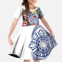 Filipino American History Month Family Matching Off The Shoulder Long Sleeve Dress and Hawaiian Shirt Philippines Agila USA Eagle Mix Flag