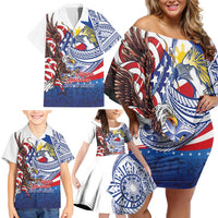 Filipino American History Month Family Matching Off Shoulder Short Dress and Hawaiian Shirt Philippines Agila USA Eagle Mix Flag