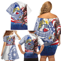 Filipino American History Month Family Matching Off Shoulder Short Dress and Hawaiian Shirt Philippines Agila USA Eagle Mix Flag