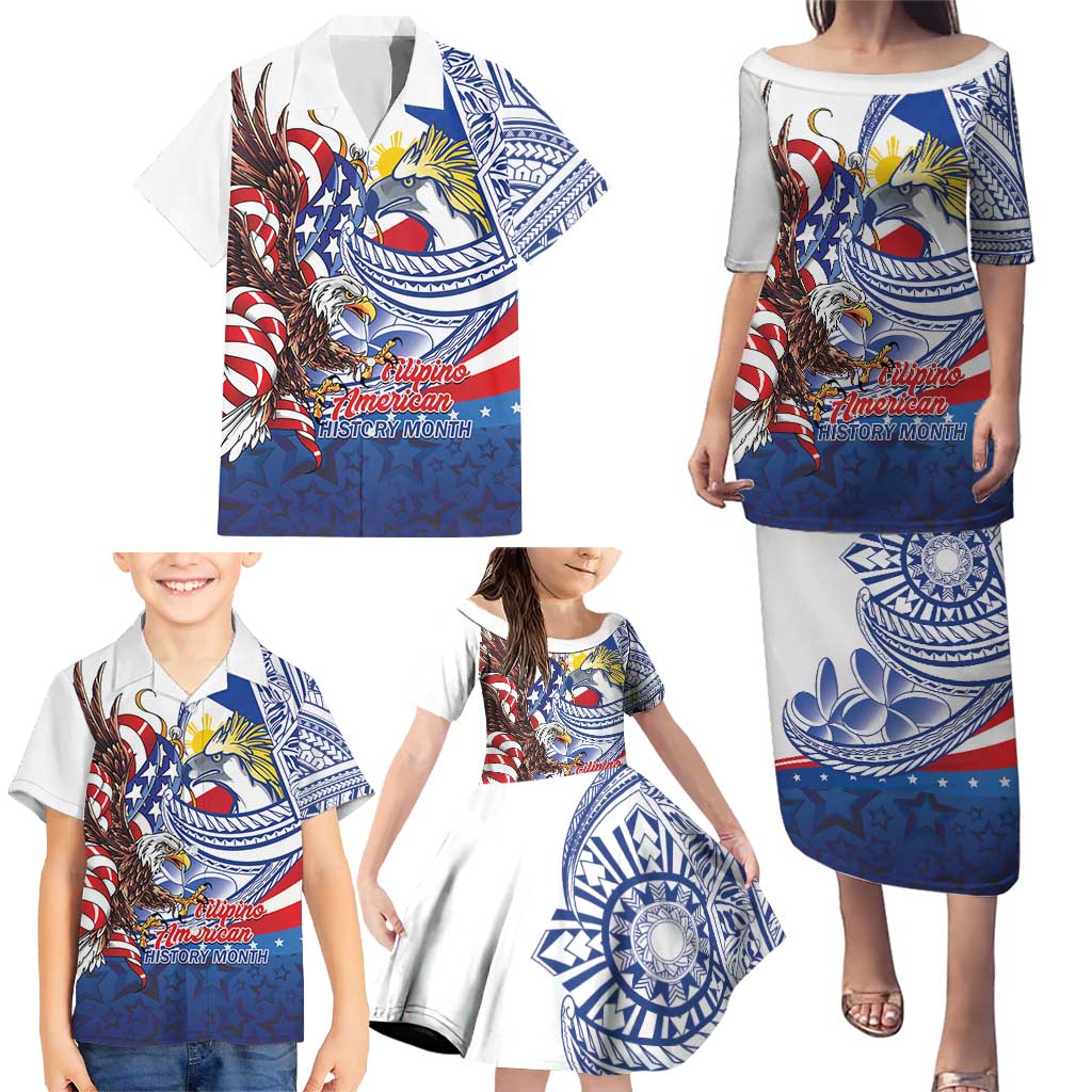 Filipino American History Month Family Matching Puletasi and Hawaiian Shirt Philippines Agila USA Eagle Mix Flag LT14 - Polynesian Pride
