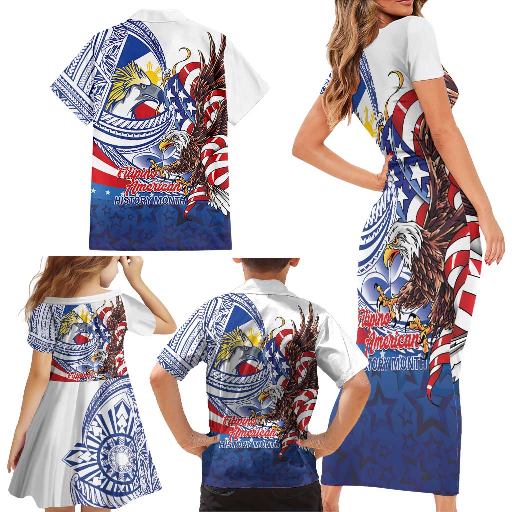 Filipino American History Month Family Matching Short Sleeve Bodycon Dress and Hawaiian Shirt Philippines Agila USA Eagle Mix Flag