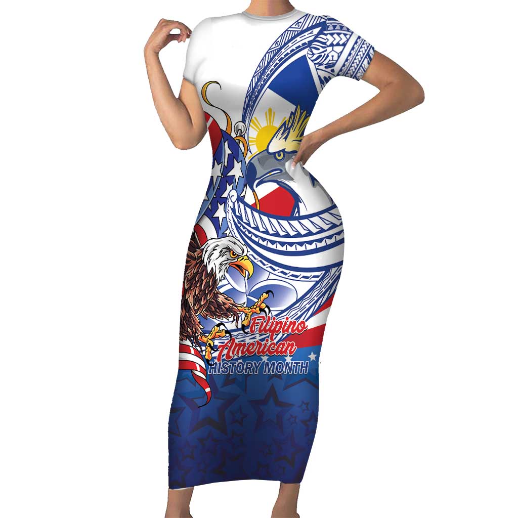 Filipino American History Month Family Matching Short Sleeve Bodycon Dress and Hawaiian Shirt Philippines Agila USA Eagle Mix Flag