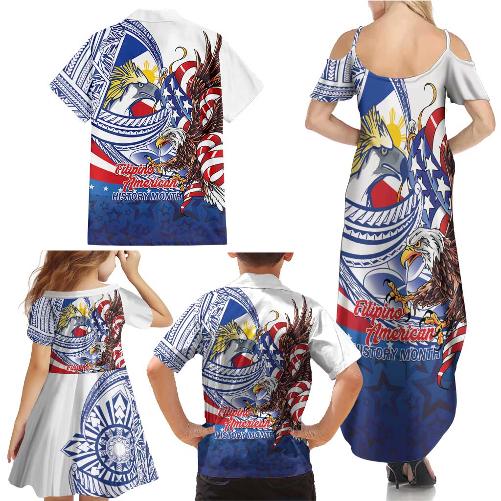 Filipino American History Month Family Matching Summer Maxi Dress and Hawaiian Shirt Philippines Agila USA Eagle Mix Flag