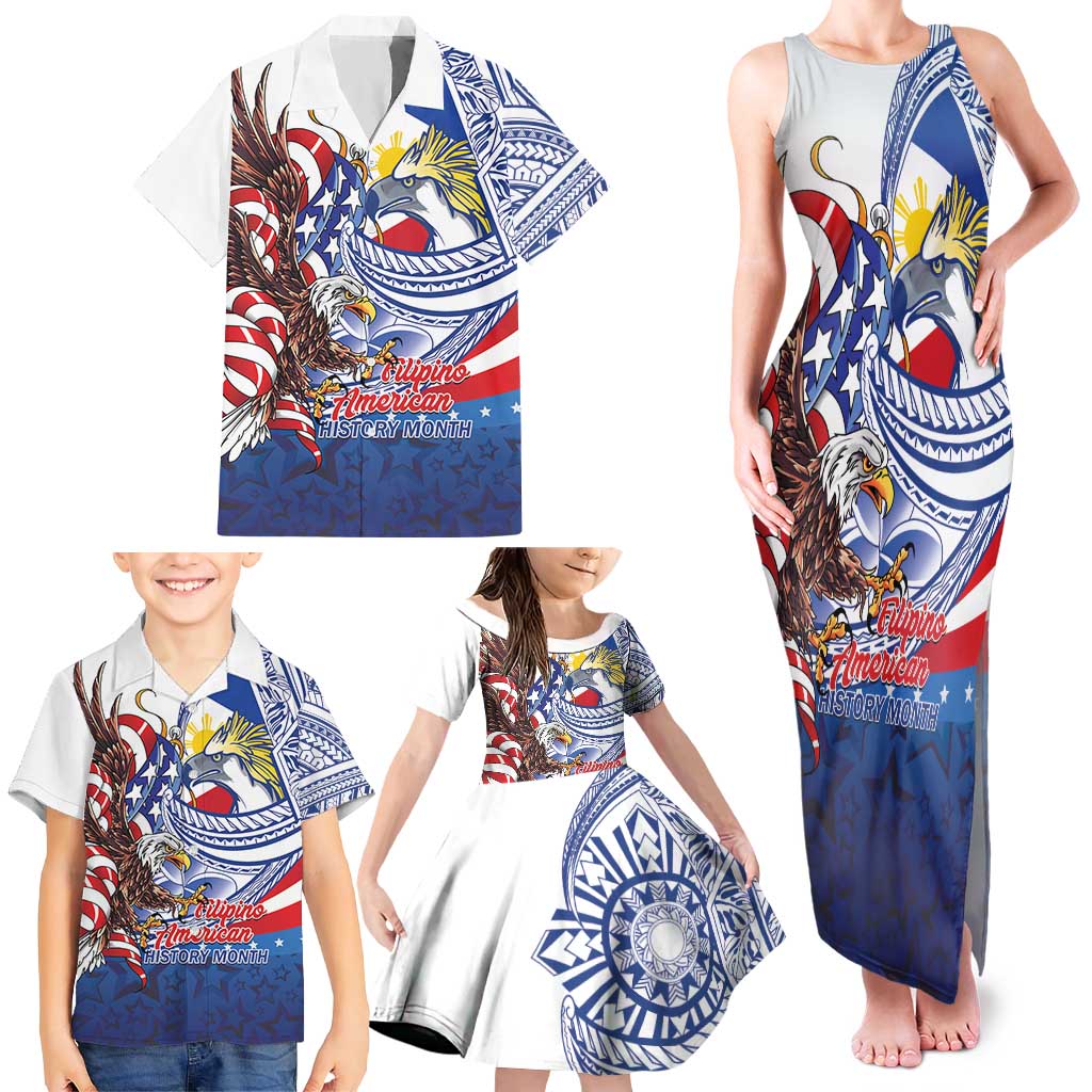 Filipino American History Month Family Matching Tank Maxi Dress and Hawaiian Shirt Philippines Agila USA Eagle Mix Flag