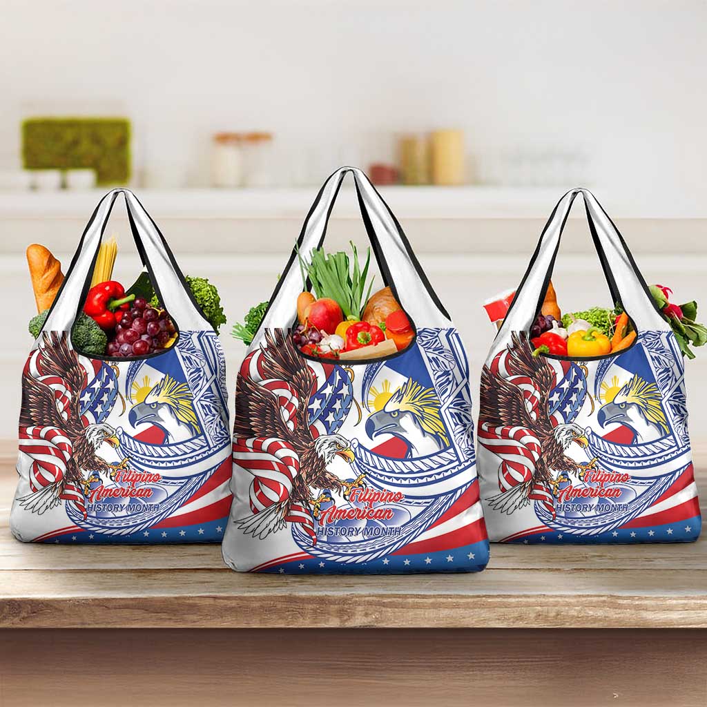 Filipino American History Month Grocery Bag Philippines Agila USA Eagle Mix Flag LT14 3-pack One Size Blue - Polynesian Pride