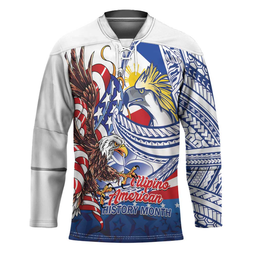 Filipino American History Month Hockey Jersey Philippines Agila USA Eagle Mix Flag LT14 Unisex Blue - Polynesian Pride