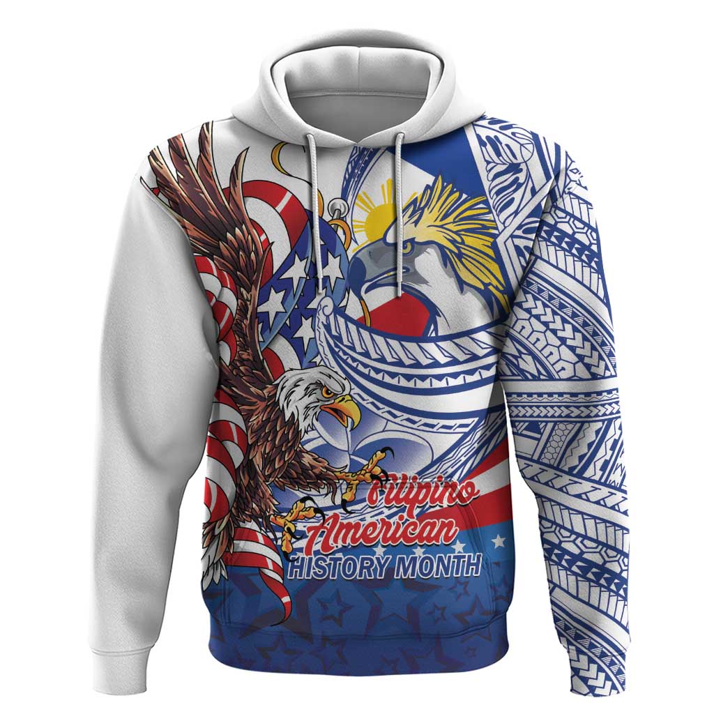 Filipino American History Month Hoodie Philippines Agila USA Eagle Mix Flag LT14 Pullover Hoodie Blue - Polynesian Pride