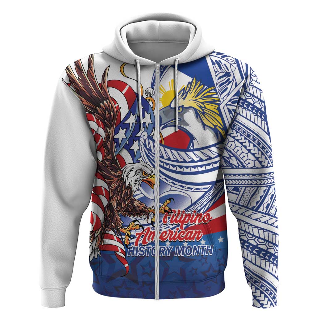 Filipino American History Month Hoodie Philippines Agila USA Eagle Mix Flag LT14 Zip Hoodie Blue - Polynesian Pride