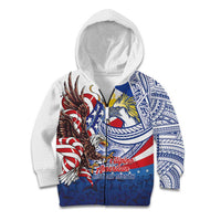 Filipino American History Month Kid Hoodie Philippines Agila USA Eagle Mix Flag LT14 Zip Hoodie Blue - Polynesian Pride