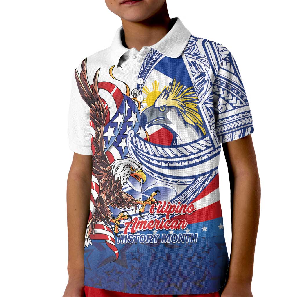 Filipino American History Month Kid Polo Shirt Philippines Agila USA Eagle Mix Flag LT14 Kid Blue - Polynesian Pride