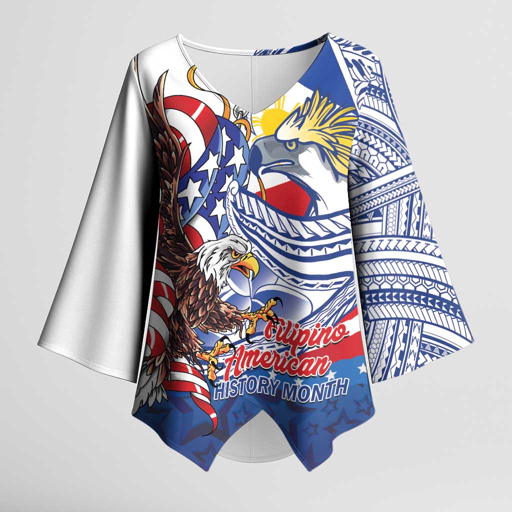 Filipino American History Month Kimono Sleeve Blouse Philippines Agila USA Eagle Mix Flag LT14 Female Blue - Polynesian Pride