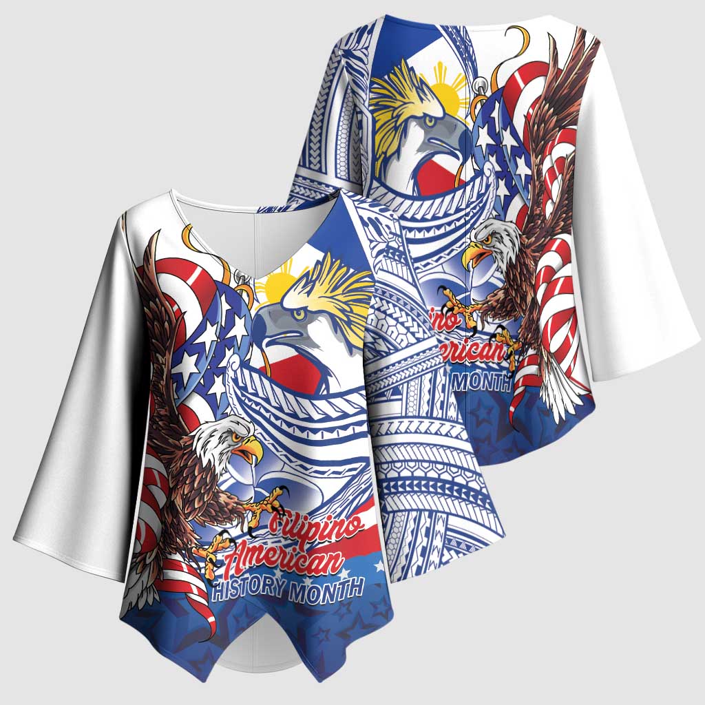Filipino American History Month Kimono Sleeve Blouse Philippines Agila USA Eagle Mix Flag LT14 - Polynesian Pride