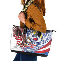 Filipino American History Month Leather Tote Bag Philippines Agila USA Eagle Mix Flag LT14 Blue - Polynesian Pride