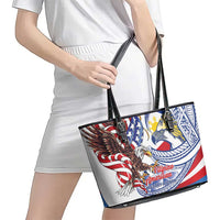 Filipino American History Month Leather Tote Bag Philippines Agila USA Eagle Mix Flag LT14 - Polynesian Pride