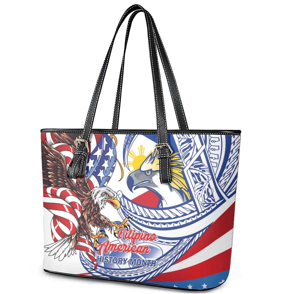 Filipino American History Month Leather Tote Bag Philippines Agila USA Eagle Mix Flag LT14 - Polynesian Pride