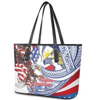 Filipino American History Month Leather Tote Bag Philippines Agila USA Eagle Mix Flag LT14 - Polynesian Pride