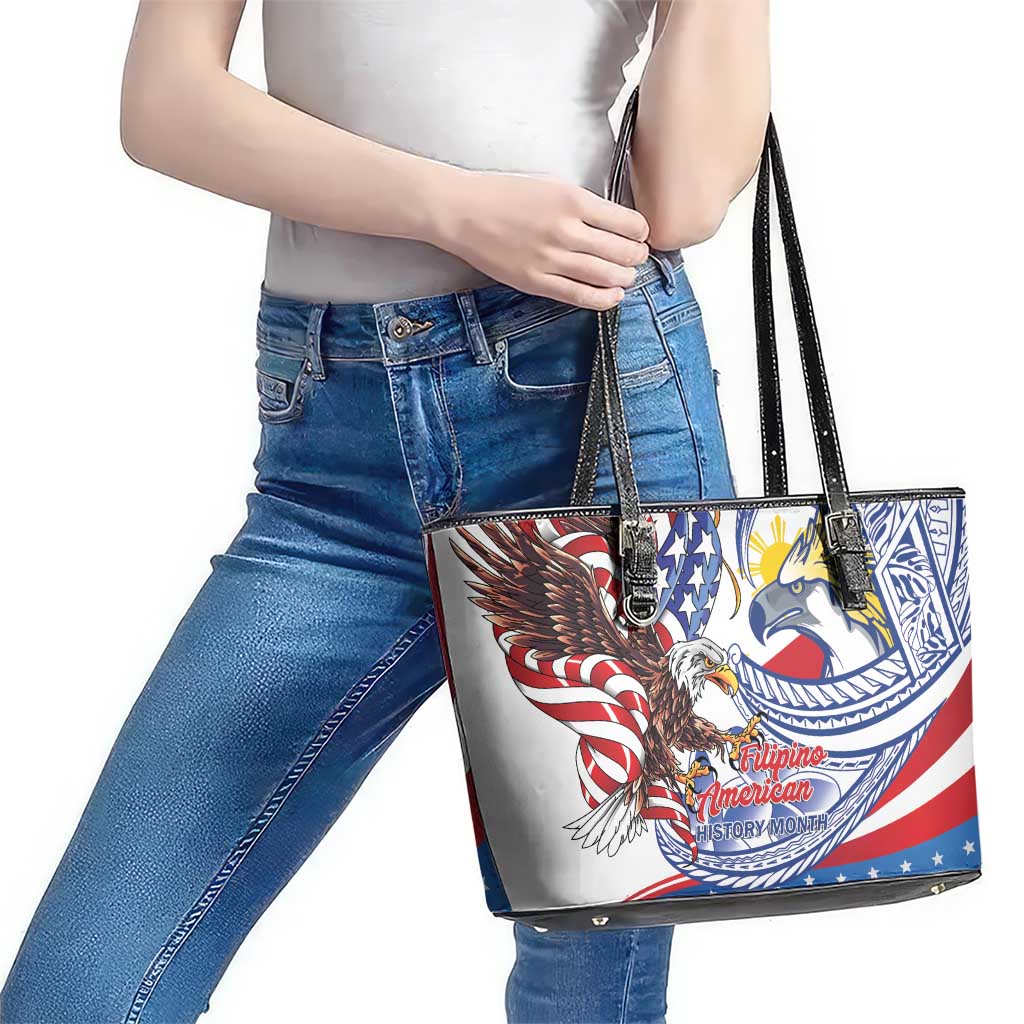 Filipino American History Month Leather Tote Bag Philippines Agila USA Eagle Mix Flag LT14 - Polynesian Pride