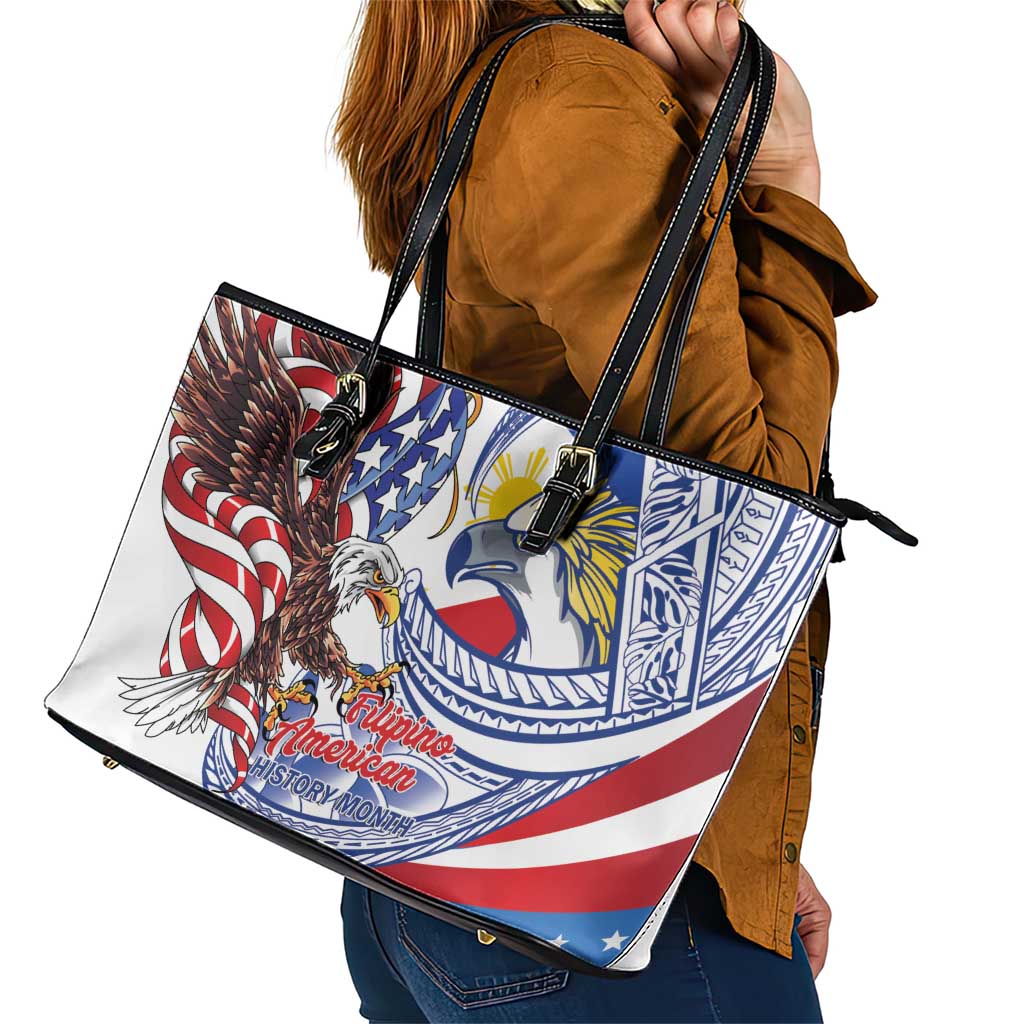 Filipino American History Month Leather Tote Bag Philippines Agila USA Eagle Mix Flag LT14 - Polynesian Pride