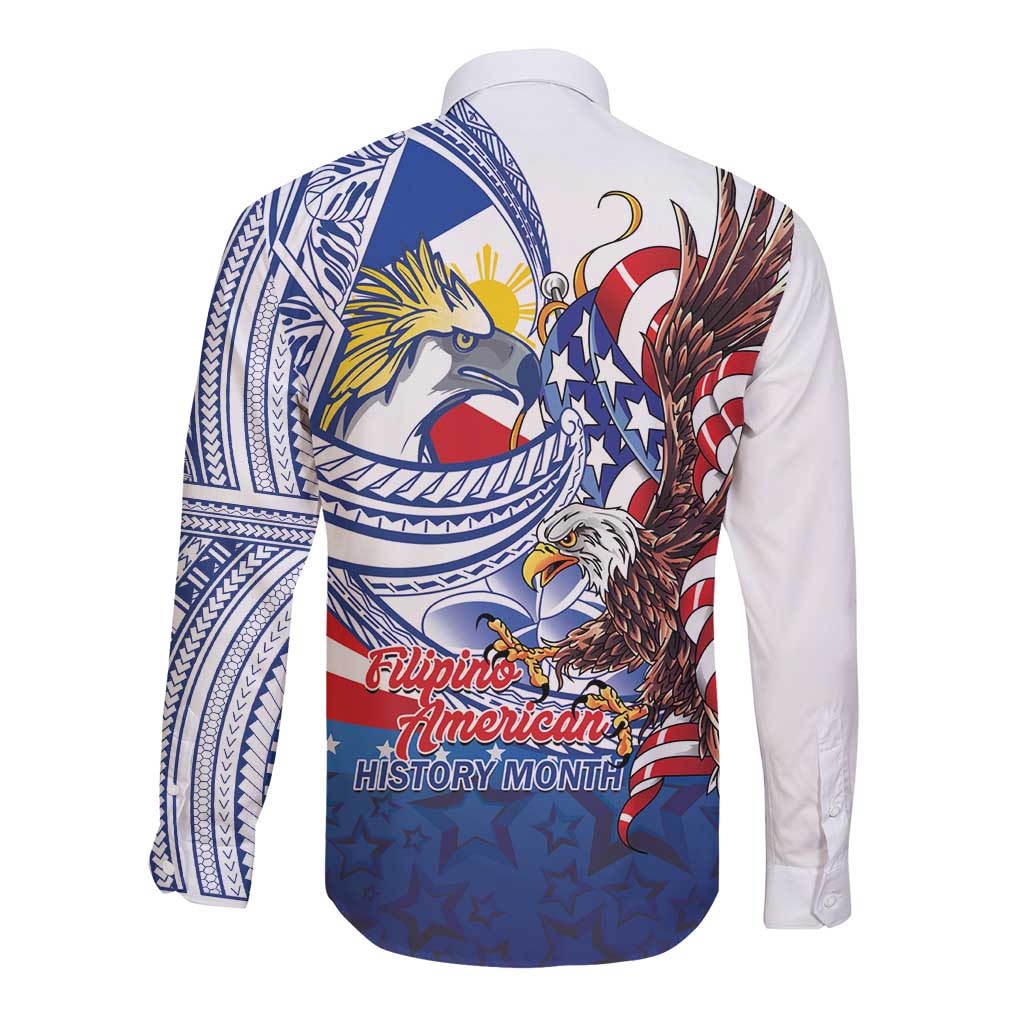 Filipino American History Month Long Sleeve Button Shirt Philippines Agila USA Eagle Mix Flag LT14 - Polynesian Pride