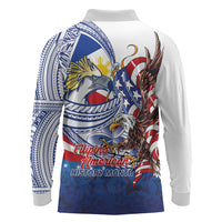 Filipino American History Month Long Sleeve Polo Shirt Philippines Agila USA Eagle Mix Flag LT14 - Polynesian Pride
