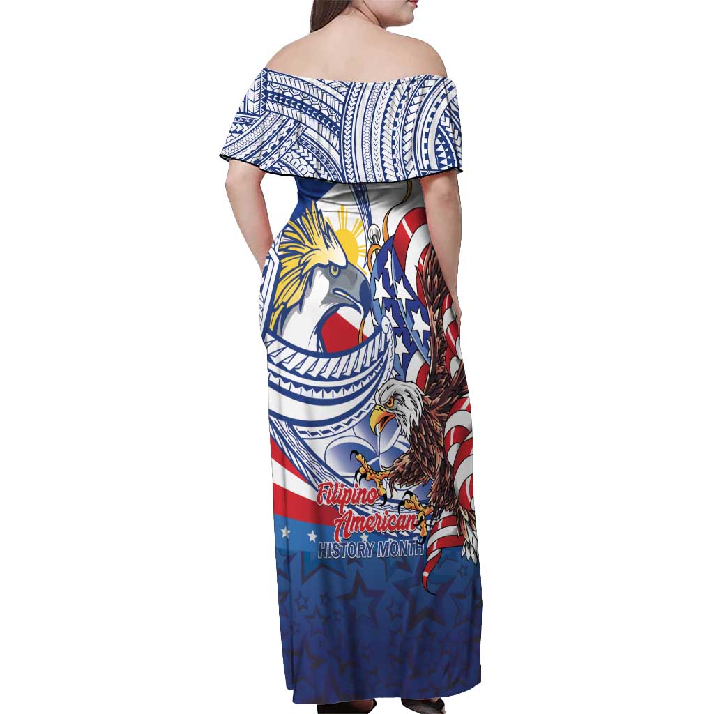 Filipino American History Month Off Shoulder Maxi Dress Philippines Agila USA Eagle Mix Flag LT14 - Polynesian Pride