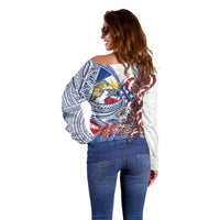 Filipino American History Month Off Shoulder Sweater Philippines Agila USA Eagle Mix Flag LT14 - Polynesian Pride