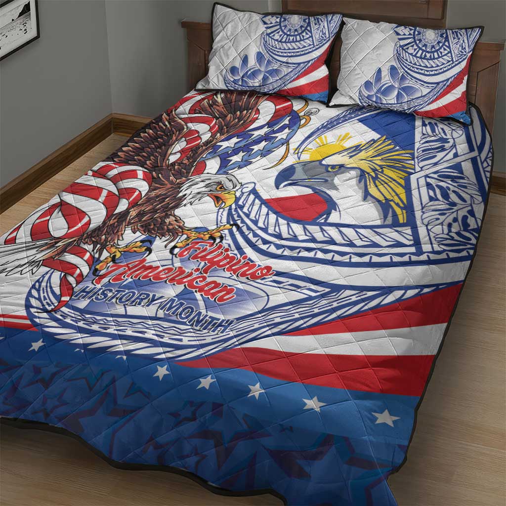 Filipino American History Month Quilt Bed Set Philippines Agila USA Eagle Mix Flag