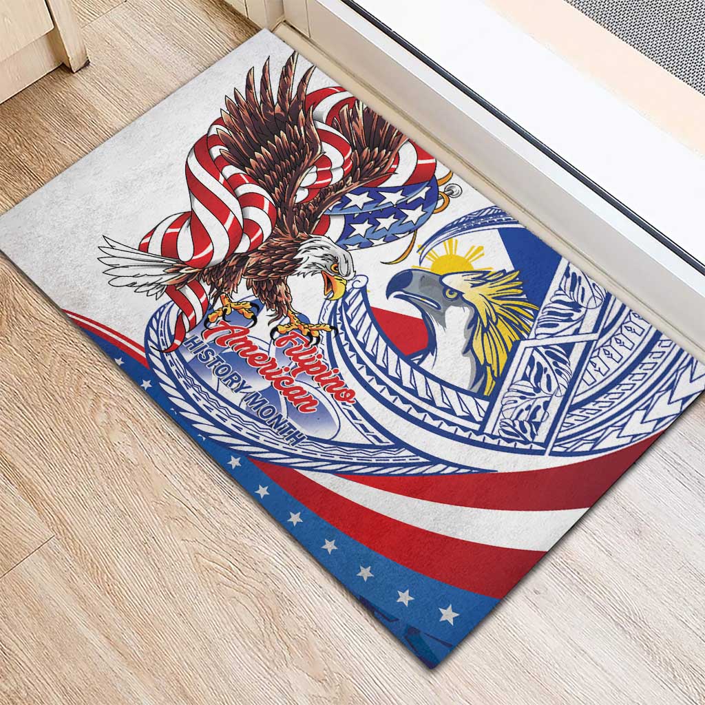 Filipino American History Month Rubber Doormat Philippines Agila USA Eagle Mix Flag LT14 - Polynesian Pride