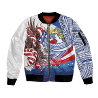 Filipino American History Month Sleeve Zip Bomber Jacket Philippines Agila USA Eagle Mix Flag LT14 Unisex Blue - Polynesian Pride
