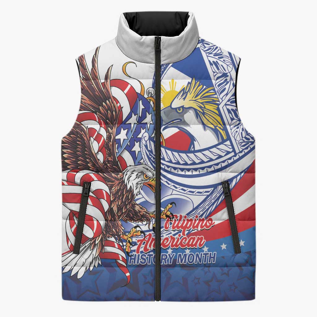 Filipino American History Month Sleeveless Puffer Jacket Philippines Agila USA Eagle Mix Flag LT14 Unisex Blue - Polynesian Pride