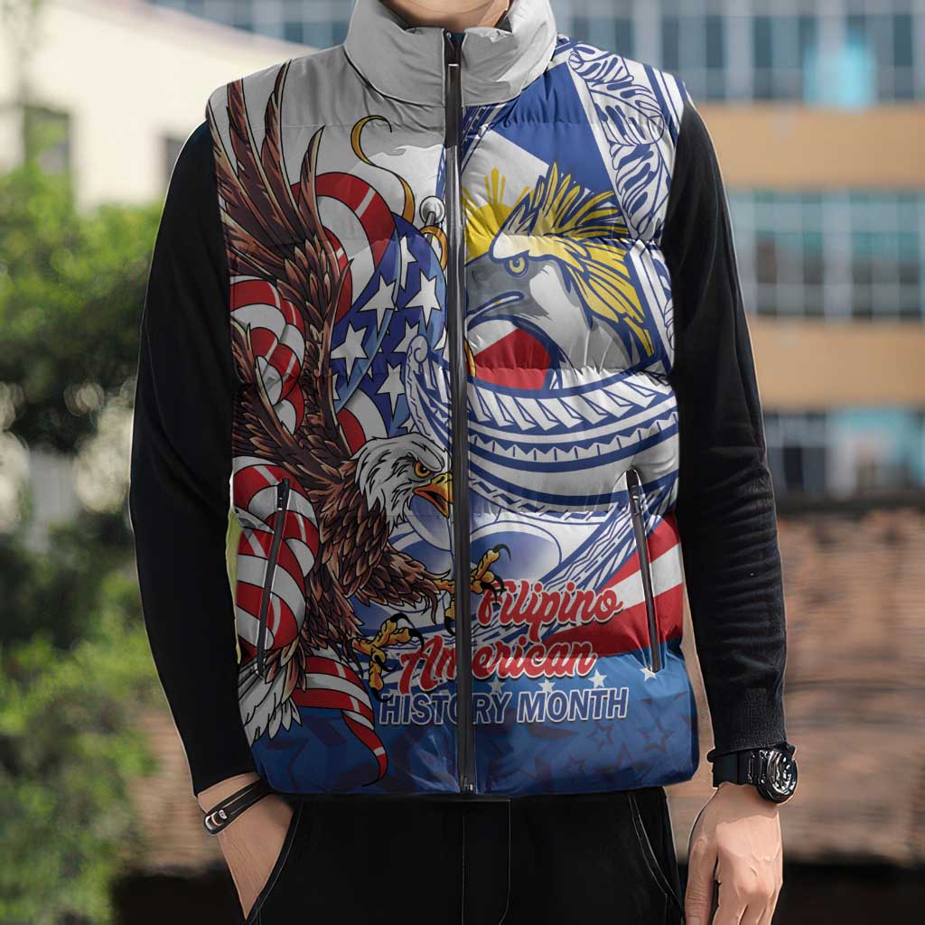 Filipino American History Month Sleeveless Puffer Jacket Philippines Agila USA Eagle Mix Flag LT14 - Polynesian Pride