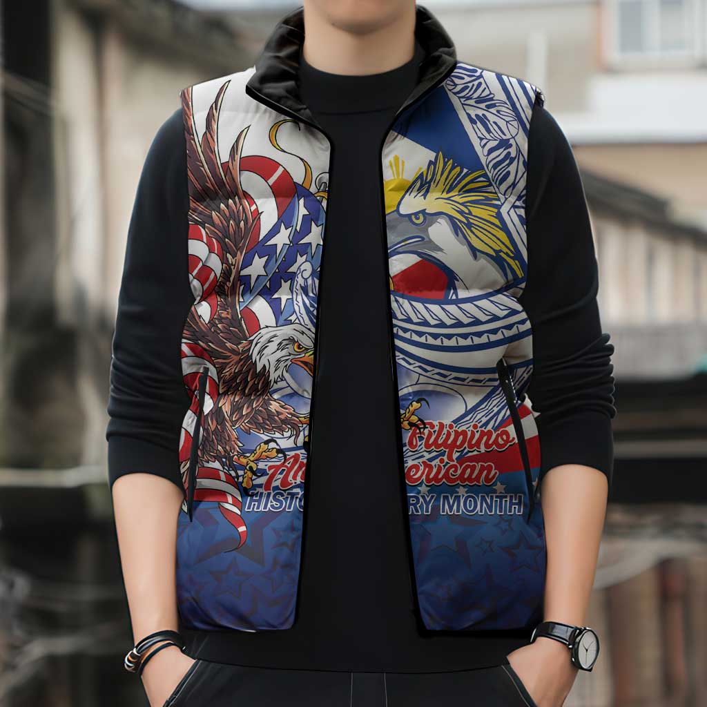 Filipino American History Month Sleeveless Puffer Jacket Philippines Agila USA Eagle Mix Flag LT14 - Polynesian Pride