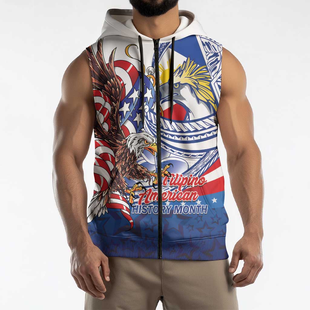 Filipino American History Month Sleeveless Zip Hoodie Philippines Agila USA Eagle Mix Flag LT14 - Polynesian Pride