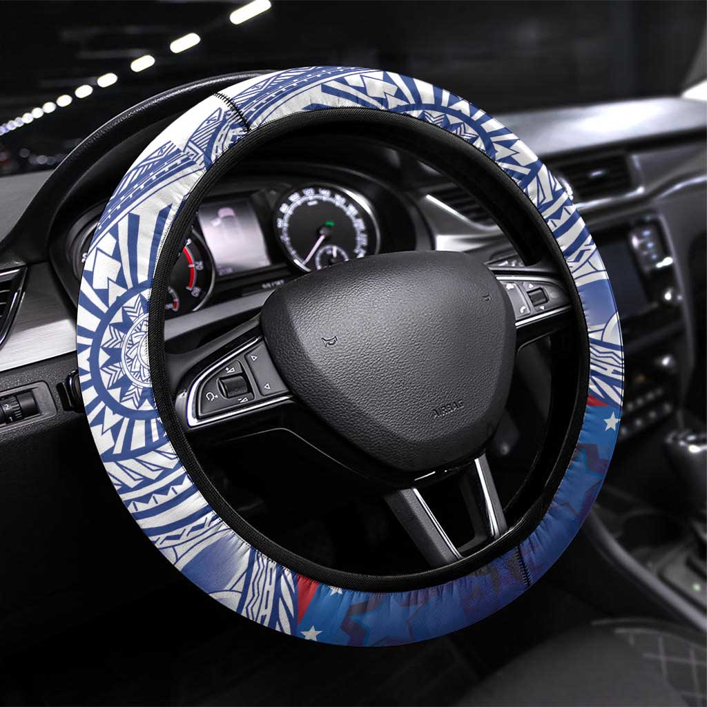 Filipino American History Month Steering Wheel Cover Philippines Agila USA Eagle Mix Flag LT14 Universal Fit Blue - Polynesian Pride